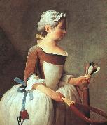 Jean Baptiste Simeon Chardin Girl with Racket and Shuttlecock Spain oil painting artist